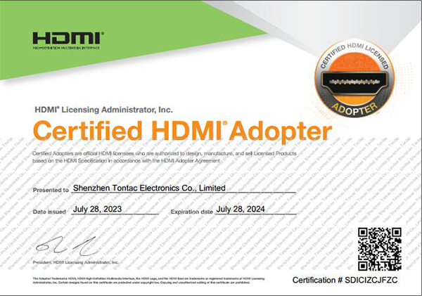 Tontac has been a certified HDMI Adopter on July,2023